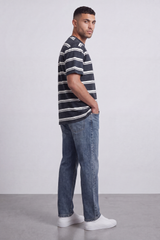 Men’s Tomato Store Atlantic Stripe Relaxed T-Shirt Washed Horizontal Stripe Pattern Across The Body Faded Surface Texture Oversized
