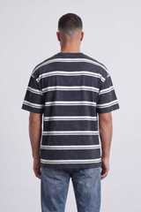 Men’s Tomato Store Atlantic Stripe Relaxed T-Shirt Washed Horizontal Stripe Pattern Across The Body Faded Surface Texture Oversized