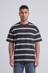 Men’s Tomato Store Atlantic Stripe Relaxed T-Shirt Washed Horizontal Stripe Pattern Across The Body Faded Surface Texture Oversized