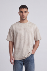 Men’s Tomato Store Sand Haze Oversized T-Shirt Mineral Cloud Wash Spreads Across The Body With Soft Smoky Texture Relaxed Fit
