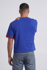 Men’s Tomato Store France Varsity Cropped Box Fit T-Shirt Arch France Typography And Flag Artwork Centered