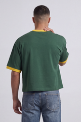 Men’s Tomato Store Brazil Varsity Cropped T-Shirt Arch Brazil Typography With Center Flag Artwork Box Fit