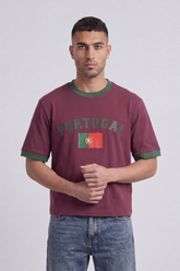 Men’s Tomato Store Portugal Varsity Cropped T-Shirt Box Fit Arch Portugal Typography With Center Flag Artwork