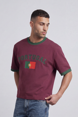 Men’s Tomato Store Portugal Varsity Cropped T-Shirt Box Fit Arch Portugal Typography With Center Flag Artwork