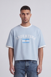 Men’s Tomato Store Argentina Varsity Cropped Box Fit T-Shirt Arch Argentina Typography With Center Flag Artwork