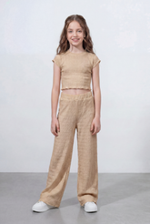 Girl's Tomato Store Textured Co-Ord Set Featuring Smocked Cropped Outfit Crinkle Fabric
