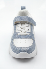 Girl's Sparkly Chunky Trainer Hook And Loop Strap Handy Heel Pull Tab Easy Secure Fit Shoes