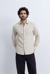 Men’s Tomato Store Textured Linen Shirt Open Collar Design Natural Woven Finish