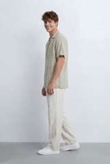 Men’s Tomato Store Resort Shirt Tonal Vertical Stripe Texture Open Collar Design Regular Fit