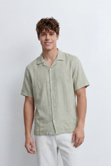Men’s Tomato Store Resort Shirt Tonal Vertical Stripe Texture Open Collar Design Regular Fit