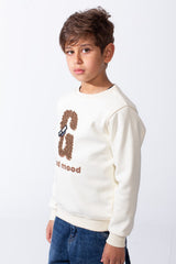 Boy's Good Mood Front Print Crew Neck Slim Fit Sweatshirt