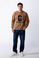 Men's Crew Neck Long Sleeves Front Embroidered Letter Slim Fit Sweatshirt