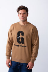 Men's Crew Neck Long Sleeves Front Embroidered Letter Slim Fit Sweatshirt
