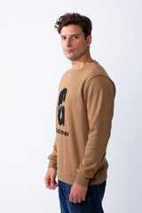 Men's Crew Neck Long Sleeves Front Embroidered Letter Slim Fit Sweatshirt