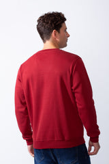 Men's Crew Neck Long Sleeves Front Embroidered Letter Slim Fit Sweatshirt