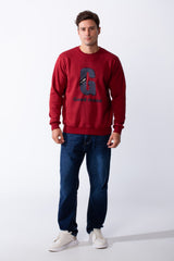 Men's Crew Neck Long Sleeves Front Embroidered Letter Slim Fit Sweatshirt