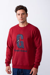 Men's Crew Neck Long Sleeves Front Embroidered Letter Slim Fit Sweatshirt
