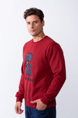 Men's Crew Neck Long Sleeves Front Embroidered Letter Slim Fit Sweatshirt
