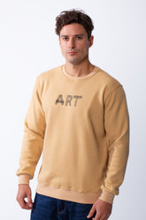 Men's Round Neck With Front Text Print Ribbed Cuffs And Waistband Slim Fit Sweatshirt