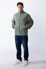 Men's Long Sleeves Full Zip Side Pockets High Collar Elasticated Waistband Slim Fit For Casual Look Sweatshirt