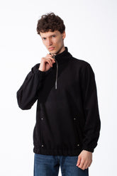 Men's Quarter-Zip Mock Neck Sweatshirt Front Panelled Construction With Curved Seam Detailed Elasticated Hem And Cuffs Side-Entry Pockets