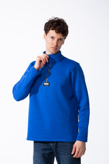 Men's Quarter-Zip Mock Neck Sweatshirt Detailed With Contrasting Metallic Zipper Branded Label Double Stitched Flat hem And Cuffs