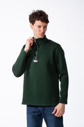 Men's Quarter-Zip Mock Neck Sweatshirt Detailed With Contrasting Metallic Zipper Branded Label Double Stitched Flat hem And Cuffs