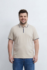 Men’s Tomato Store Big Size Zip Polo Featuring A Modern Half Zip Neckline, Contrast Tipping Details
