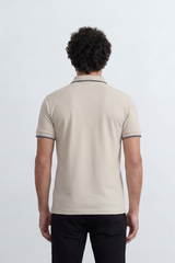 Men’s Tomato Store Zip Trim T-Shirt Polo Clean Solid Surface With Fine Micro Grain Texture Half Zip Front Contrast Tipping Trims Slim Fit