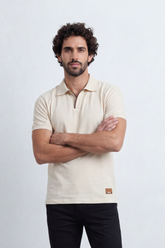 Men’s Tomato Store Clean Placket Polo T-Shirt Fine Micro Grain Surface Across Plain Body Open Placket Detail