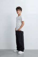Boy's Back Graphic T-Shirt Showcasing Raised Geometric Artwork Typography Print