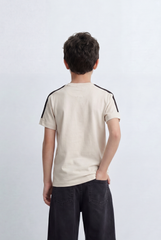 Boy's Graphic T-Shirt Bold Strengths Typography Print Contrast Shoulder Tape Details Turn Up Sleeves