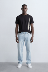 Men’s Tomato Store Vertical Contrast Panel Classic Crew Neckline Bold Design Details T-Shirt