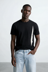 Men’s Tomato Store Vertical Contrast Panel Classic Crew Neckline Bold Design Details T-Shirt