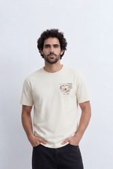 Men’s Tomato Store Oversized Back Graphic Tee Watercolor Rose Artwork Circular Typography Design