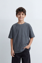 Boy's Tomato Store Slash Mark Oversized T-Shirt Tonal Broken Scratch Texture Scattered Across The Front Clean Solid Base Oversize