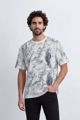 Men’s Tomato Store Marble Crack Relaxed T-Shirt Abstract Print Covers The Body With Speckled Wash Texture