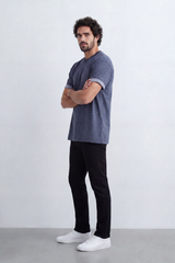 Men’s Tomato Store Melange Edge Relaxed T-Shirt Heathered Grain Surface Across A Plain Body Contrast Striped Trim Detail