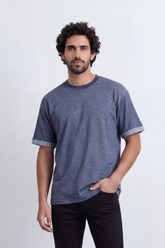 Men’s Tomato Store Melange Edge Relaxed T-Shirt Heathered Grain Surface Across A Plain Body Contrast Striped Trim Detail