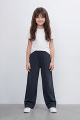 Girl's Tomato Store Soft Drape Wide Leg Pants With Garment Washed Jersey Texture Plain Dyed Surface Front Pintuck Seam Detail Sweatpants