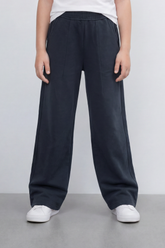 Girl's Tomato Store Soft Drape Wide Leg Pants With Garment Washed Jersey Texture Plain Dyed Surface Front Pintuck Seam Detail Sweatpants