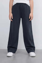 Girl's Tomato Store Soft Drape Wide Leg Pants With Garment Washed Jersey Texture Plain Dyed Surface Front Pintuck Seam Detail Sweatpants