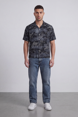 Men’s Tomato Store Allover Signature Script Print Camp Collar Shirt Regular Fit Button Front