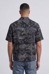 Men’s Tomato Store Allover Signature Script Print Camp Collar Shirt Regular Fit Button Front