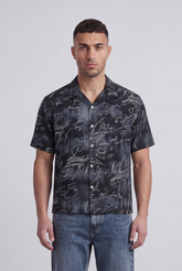 Men’s Tomato Store Allover Signature Script Print Camp Collar Shirt Regular Fit Button Front