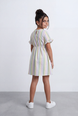 Girl's Striped Poplin Tomato Store Dress Flutter Sleeve Fit-And-Flare With Elasticated Waist