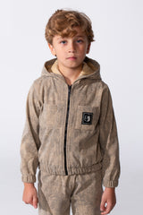 Boy's Tomato Store Two Piece Set Zip-Up Hooded Chest Pockets Elasticated Cuffs And Waistband Textured Fabric Outfit