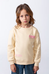 Girl’s Text Print Crew Neck Slim Fit Melton Long Sleeves Sweatshirt