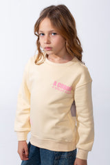 Girl’s Text Print Crew Neck Slim Fit Melton Long Sleeves Sweatshirt