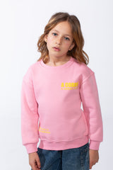 Girl’s Text Print Crew Neck Slim Fit Melton Long Sleeves Sweatshirt
